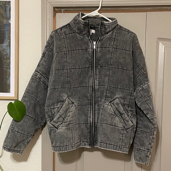 Forever 21 Jackets & Blazers - Black Washed Grid Zip-Up Jacket